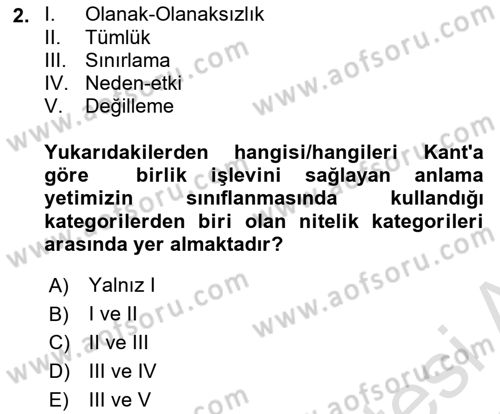 Modern Felsefe 2 Dersi 2021 - 2022 Yılı (Vize) Ara Sınav Soruları 2. Soru