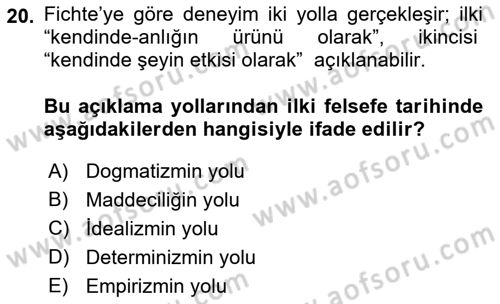 Modern Felsefe 2 Dersi 2021 - 2022 Yılı (Vize) Ara Sınav Soruları 20. Soru