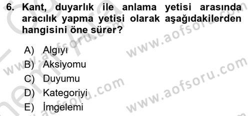 Modern Felsefe 2 Dersi 2021 - 2022 Yılı (Vize) Ara Sınav Soruları 6. Soru