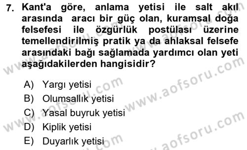 Modern Felsefe 2 Dersi 2021 - 2022 Yılı (Vize) Ara Sınav Soruları 7. Soru