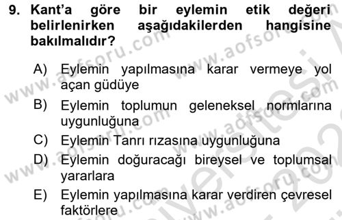 Modern Felsefe 2 Dersi 2021 - 2022 Yılı (Vize) Ara Sınav Soruları 9. Soru