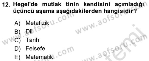 Modern Felsefe 2 Dersi 2021 - 2022 Yılı (Final) Dönem Sonu Sınav Soruları 12. Soru