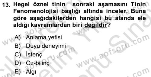 Modern Felsefe 2 Dersi 2021 - 2022 Yılı (Final) Dönem Sonu Sınav Soruları 13. Soru