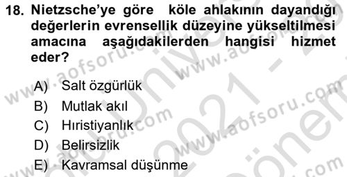 Modern Felsefe 2 Dersi 2021 - 2022 Yılı (Final) Dönem Sonu Sınav Soruları 18. Soru