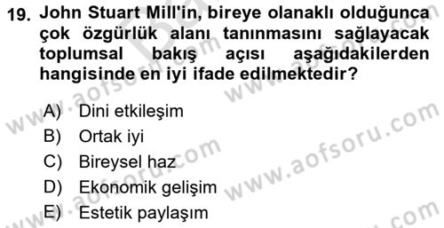 Modern Felsefe 2 Dersi 2021 - 2022 Yılı (Final) Dönem Sonu Sınav Soruları 19. Soru