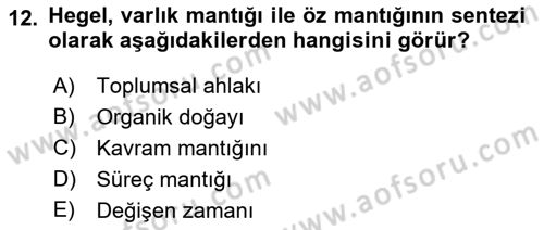 Modern Felsefe 2 Dersi 2021 - 2022 Yılı Yaz Okulu Sınav Soruları 12. Soru