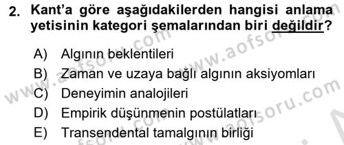 Modern Felsefe 2 Dersi 2021 - 2022 Yılı Yaz Okulu Sınav Soruları 2. Soru