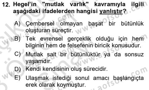 Modern Felsefe 2 Dersi 2022 - 2023 Yılı Yaz Okulu Sınav Soruları 12. Soru