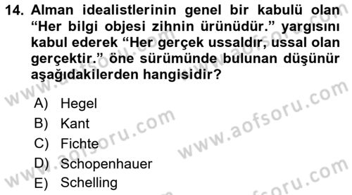 Modern Felsefe 2 Dersi 2022 - 2023 Yılı Yaz Okulu Sınav Soruları 14. Soru