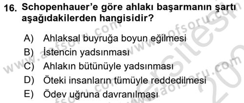 Modern Felsefe 2 Dersi 2022 - 2023 Yılı Yaz Okulu Sınav Soruları 16. Soru