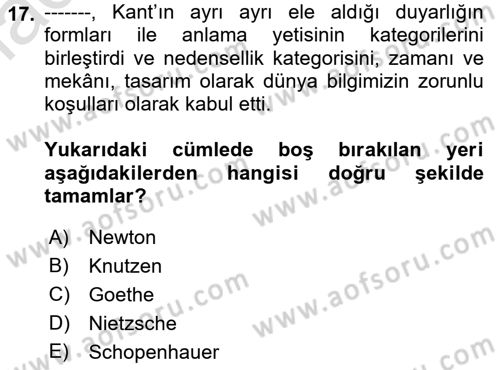 Modern Felsefe 2 Dersi 2022 - 2023 Yılı Yaz Okulu Sınav Soruları 17. Soru