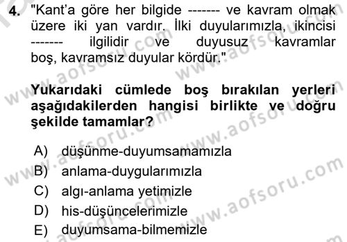 Modern Felsefe 2 Dersi 2022 - 2023 Yılı Yaz Okulu Sınav Soruları 4. Soru