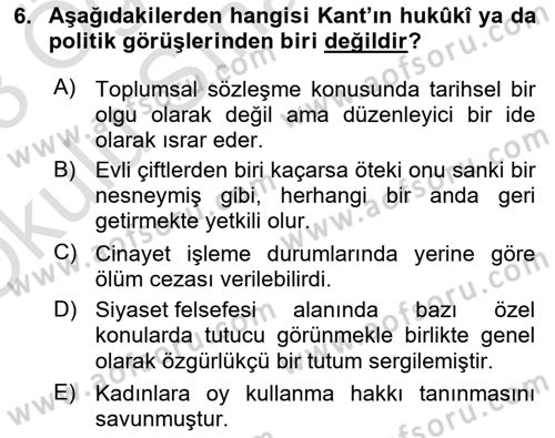 Modern Felsefe 2 Dersi 2022 - 2023 Yılı Yaz Okulu Sınav Soruları 6. Soru