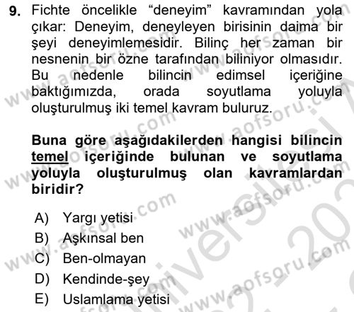 Modern Felsefe 2 Dersi 2022 - 2023 Yılı Yaz Okulu Sınav Soruları 9. Soru