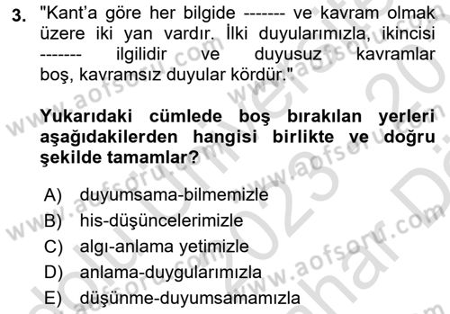 Modern Felsefe 2 Dersi 2023 - 2024 Yılı (Vize) Ara Sınav Soruları 3. Soru
