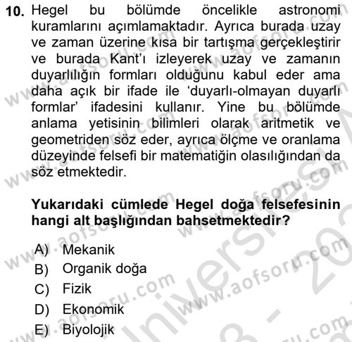 Modern Felsefe 2 Dersi 2023 - 2024 Yılı (Final) Dönem Sonu Sınav Soruları 10. Soru
