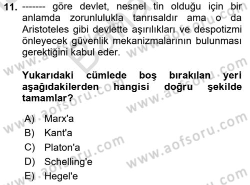 Modern Felsefe 2 Dersi 2023 - 2024 Yılı (Final) Dönem Sonu Sınav Soruları 11. Soru