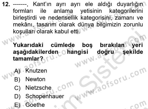 Modern Felsefe 2 Dersi 2023 - 2024 Yılı (Final) Dönem Sonu Sınav Soruları 12. Soru