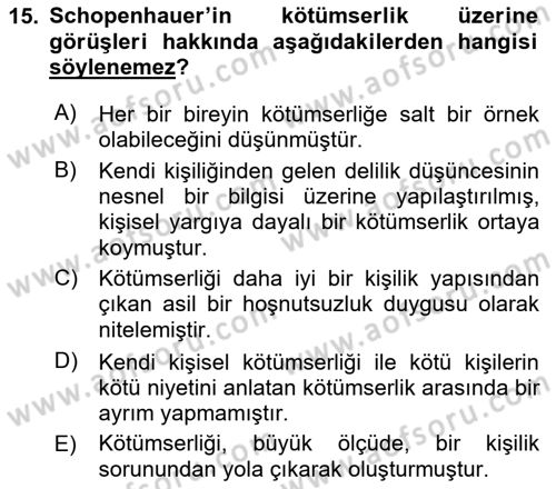 Modern Felsefe 2 Dersi 2023 - 2024 Yılı (Final) Dönem Sonu Sınav Soruları 15. Soru