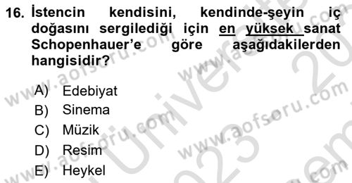 Modern Felsefe 2 Dersi 2023 - 2024 Yılı (Final) Dönem Sonu Sınav Soruları 16. Soru