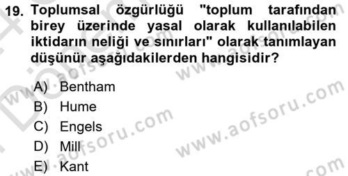 Modern Felsefe 2 Dersi 2023 - 2024 Yılı (Final) Dönem Sonu Sınav Soruları 19. Soru