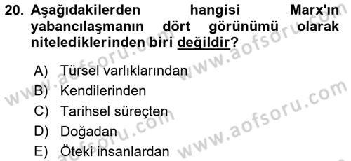 Modern Felsefe 2 Dersi 2023 - 2024 Yılı (Final) Dönem Sonu Sınav Soruları 20. Soru