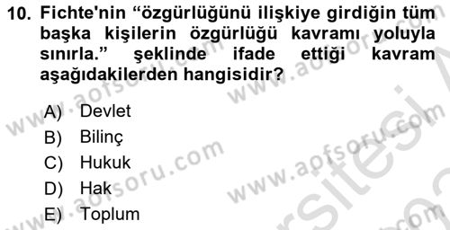 Modern Felsefe 2 Dersi 2023 - 2024 Yılı Yaz Okulu Sınav Soruları 10. Soru