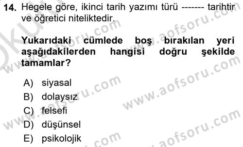 Modern Felsefe 2 Dersi 2023 - 2024 Yılı Yaz Okulu Sınav Soruları 14. Soru