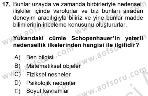 Modern Felsefe 2 Dersi 2023 - 2024 Yılı Yaz Okulu Sınav Soruları 17. Soru