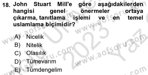 Modern Felsefe 2 Dersi 2023 - 2024 Yılı Yaz Okulu Sınav Soruları 18. Soru