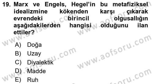 Modern Felsefe 2 Dersi 2023 - 2024 Yılı Yaz Okulu Sınav Soruları 19. Soru