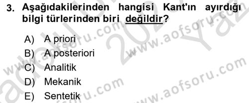Modern Felsefe 2 Dersi 2023 - 2024 Yılı Yaz Okulu Sınav Soruları 3. Soru