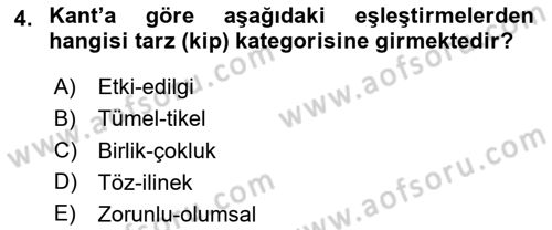 Modern Felsefe 2 Dersi 2023 - 2024 Yılı Yaz Okulu Sınav Soruları 4. Soru