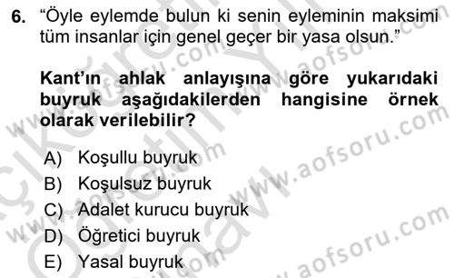 Modern Felsefe 2 Dersi 2023 - 2024 Yılı Yaz Okulu Sınav Soruları 6. Soru