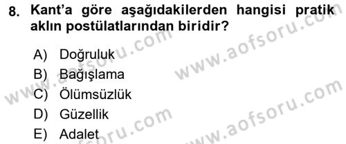 Modern Felsefe 2 Dersi 2023 - 2024 Yılı Yaz Okulu Sınav Soruları 8. Soru