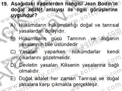 Siyaset Felsefesi 1 Dersi 2012 - 2013 Yılı (Vize) Ara Sınav Soruları 19. Soru