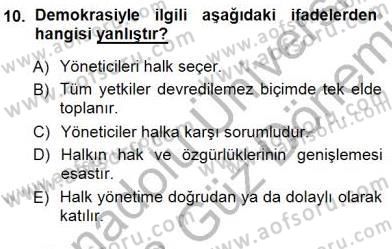 Siyaset Felsefesi 1 Dersi 2012 - 2013 Yılı (Final) Dönem Sonu Sınav Soruları 10. Soru