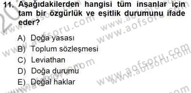 Siyaset Felsefesi 1 Dersi 2012 - 2013 Yılı (Final) Dönem Sonu Sınav Soruları 11. Soru