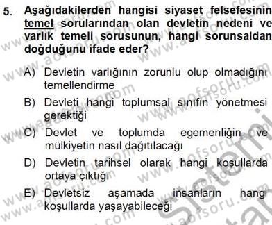 Siyaset Felsefesi 1 Dersi 2013 - 2014 Yılı (Vize) Ara Sınavı 5. Soru