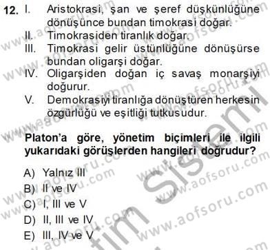 Siyaset Felsefesi 1 Dersi 2014 - 2015 Yılı (Vize) Ara Sınavı 12. Soru