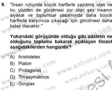 Siyaset Felsefesi 1 Dersi 2014 - 2015 Yılı (Vize) Ara Sınavı 9. Soru