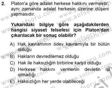 Siyaset Felsefesi 1 Dersi 2014 - 2015 Yılı (Final) Dönem Sonu Sınav Soruları 2. Soru