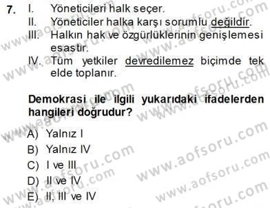 Siyaset Felsefesi 1 Dersi 2014 - 2015 Yılı (Final) Dönem Sonu Sınav Soruları 7. Soru