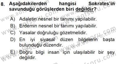 Siyaset Felsefesi 1 Dersi 2015 - 2016 Yılı (Vize) Ara Sınav Soruları 8. Soru