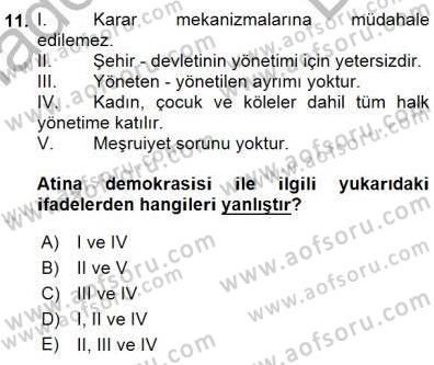 Siyaset Felsefesi 1 Dersi 2015 - 2016 Yılı (Final) Dönem Sonu Sınavı 11. Soru