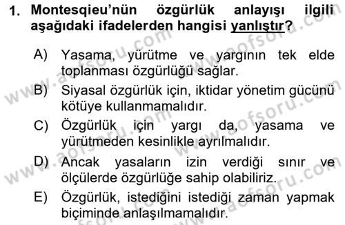 Siyaset Felsefesi 1 Dersi 2018 - 2019 Yılı (Vize) Ara Sınav Soruları 1. Soru