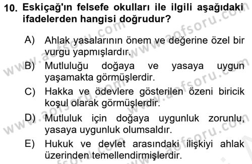 Siyaset Felsefesi 1 Dersi 2018 - 2019 Yılı (Vize) Ara Sınav Soruları 10. Soru