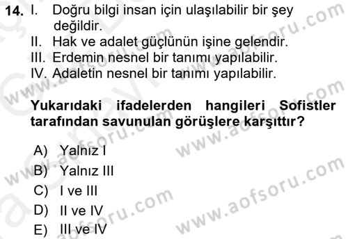 Siyaset Felsefesi 1 Dersi 2018 - 2019 Yılı (Vize) Ara Sınav Soruları 14. Soru