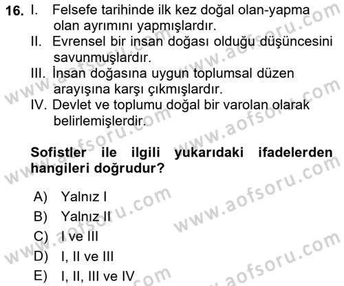 Siyaset Felsefesi 1 Dersi 2018 - 2019 Yılı (Vize) Ara Sınav Soruları 16. Soru