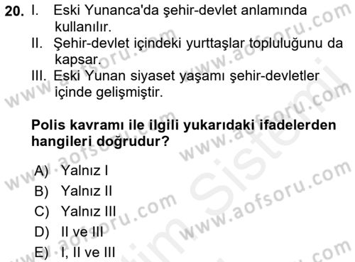 Siyaset Felsefesi 1 Dersi 2018 - 2019 Yılı (Vize) Ara Sınav Soruları 20. Soru